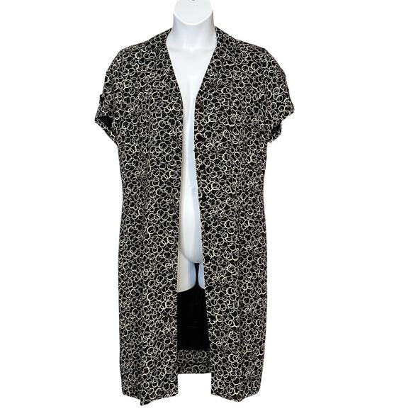 Vintage David Warren Midi Dress Button Up Short Sleeve Black Gold Career Sz 14P - Picture 9 of 12